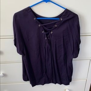 Dark navy blue lace up blouse